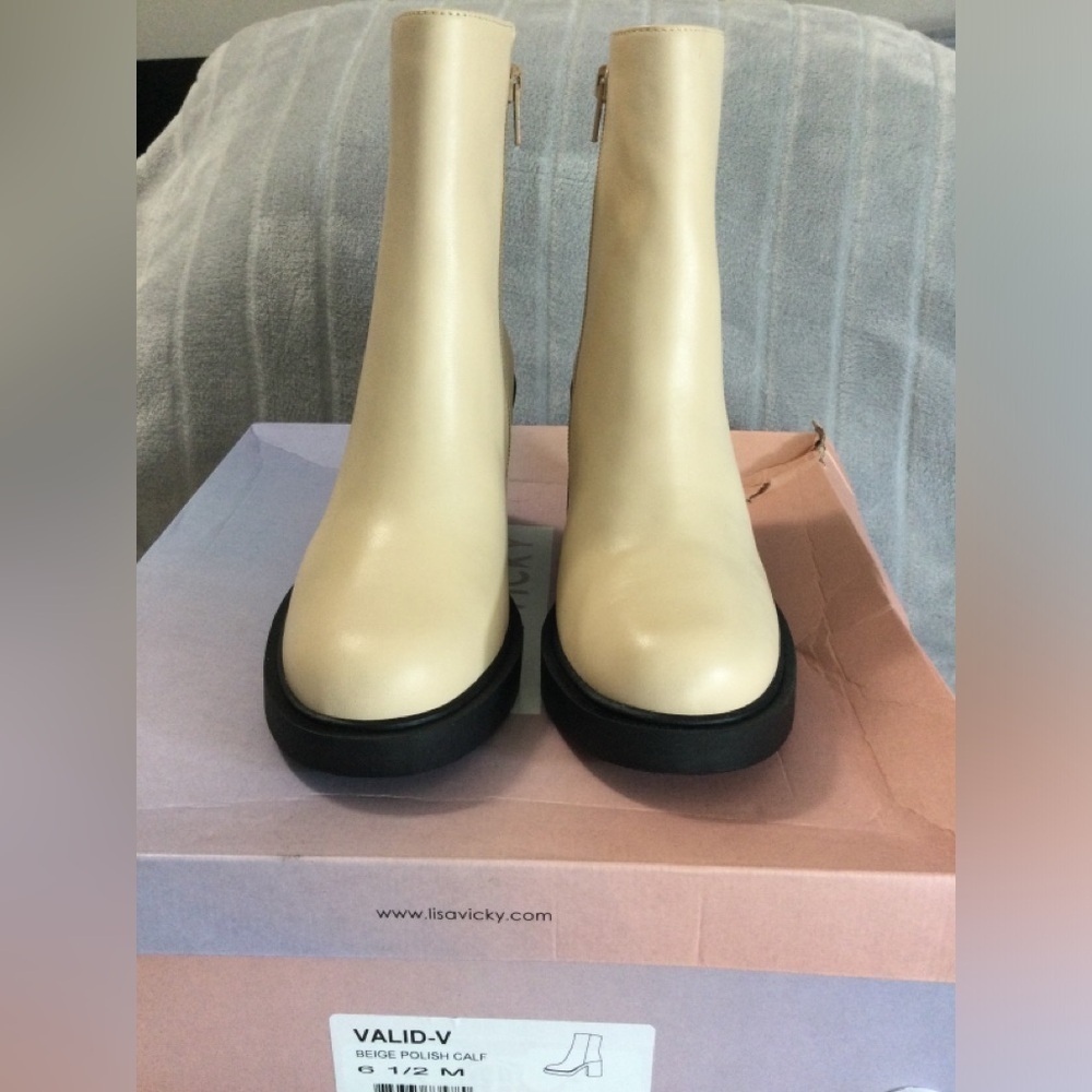 Lisa Vicky Beige Platform Healed Calf Boots Size 6.5 - Picture 3 of 12